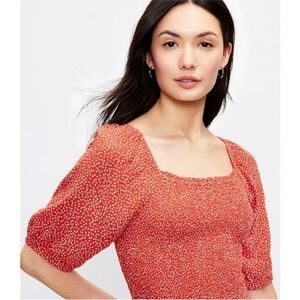 LOFT Red Puff Sleeve Blouse